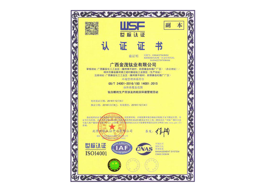 IOS14001 Environment Management System Certification